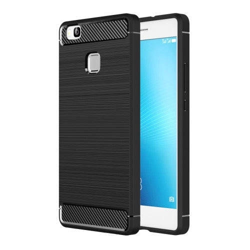 Huawei P9 Lite Brushed Texture Fiber TPU Rugged Armor Protective Case(Black)