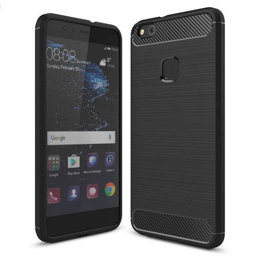Huawei P10 Lite Brushed Carbon Fiber Texture Shockproof TPU Protective Cover Case (Black)