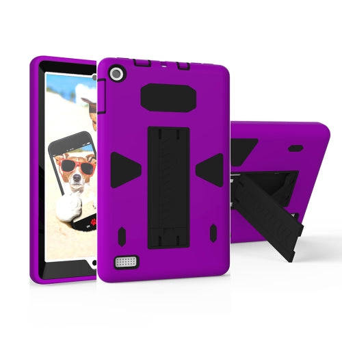 For Amazon Kindle Fire 7 (2017) PC+Silicone Shockproof Protective Back Cover Case With Holder (Bl...