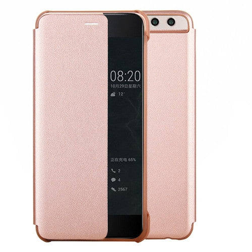 Huawei P10  Smart Leather Case Cover With Call Display ID PU+PC Protective Cases(Rose Gold)
