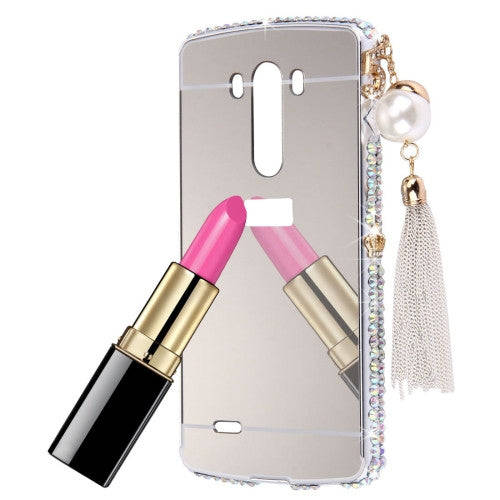 For LG G3 Pearl Chain Pendant Diamond Encrusted Electroplating Mirror PC Protective Cover Case(Si...