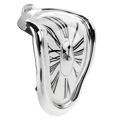 Roman Numeral Novelty Distorted Retro Timepiece Art Warp Chrome Melting Quartz Irregular Clock(Si...