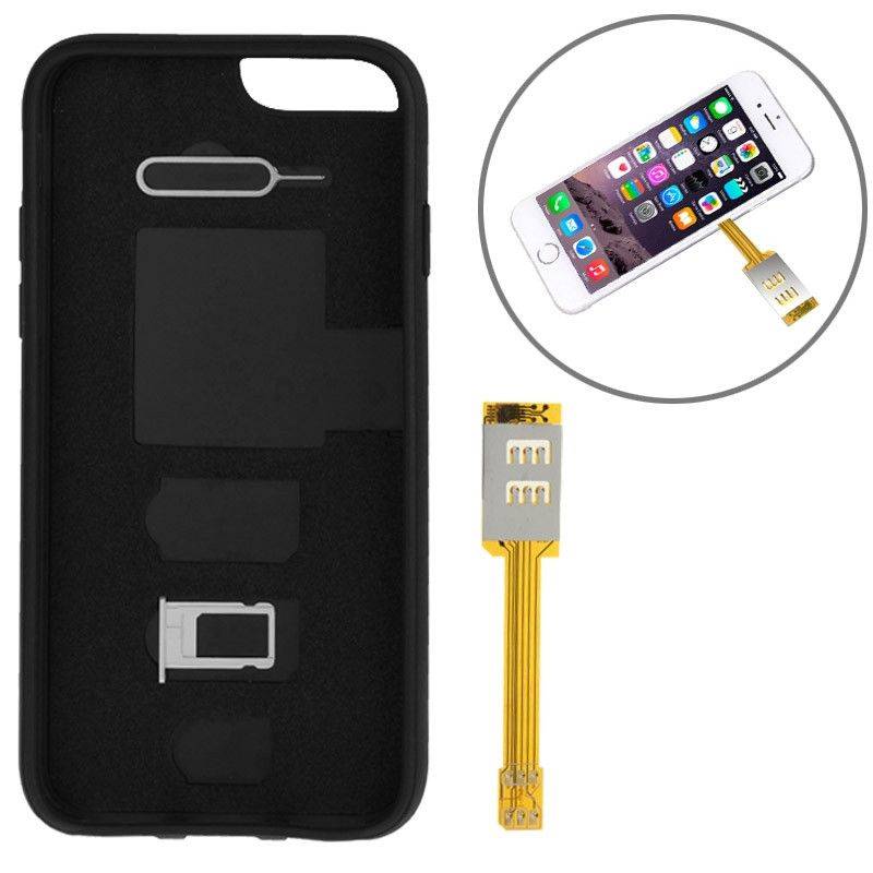 Dual SIM Card Adapter with a Back Case Cover for iPhone 6 (Black)