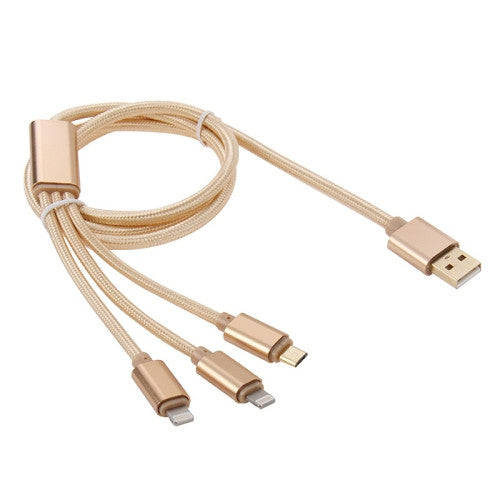 Woven Style Metal Head 3 in 1 8 Pin & Micro USB to USB Data / Charger Cable for iPhone 7 & 7 Plus...