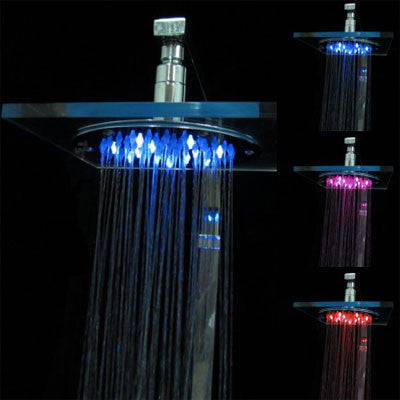 Organic Glass Temperature Sensor 3-Color (Blue / Pink / Red) LED Shower Head