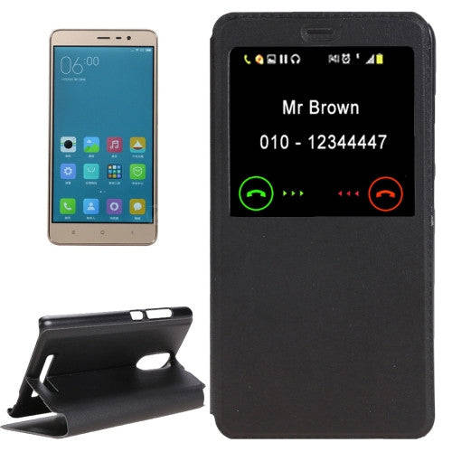 Horizontal Flip Solid Color Leather Case with Call Display ID & Holder for Xiaomi Redmi Note 3(Bl...