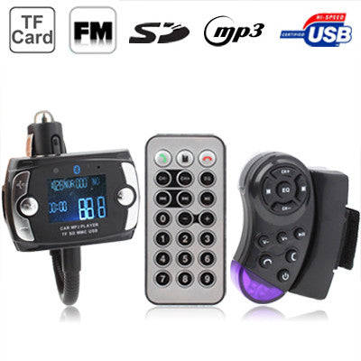 Car Bluetooth Handfree MP3 Player FM Transmitter with Steering Wheel Remote Support USB Flash Dis...