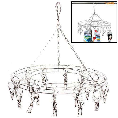 Round Stainless Steel Clothes Clip Hanger with 20 Clips
