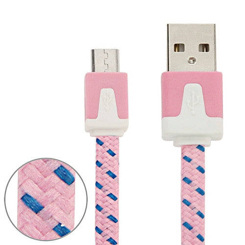 Woven Style Micro USB to USB Data / Charging Cable Length: 3m(Pink)