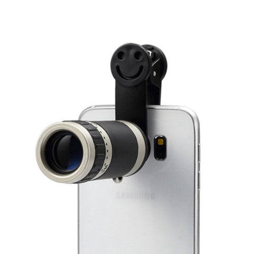 Universal 8x Zoom Telescope Telephoto Camera Lens with Smile Clip for Smartphone(Black)