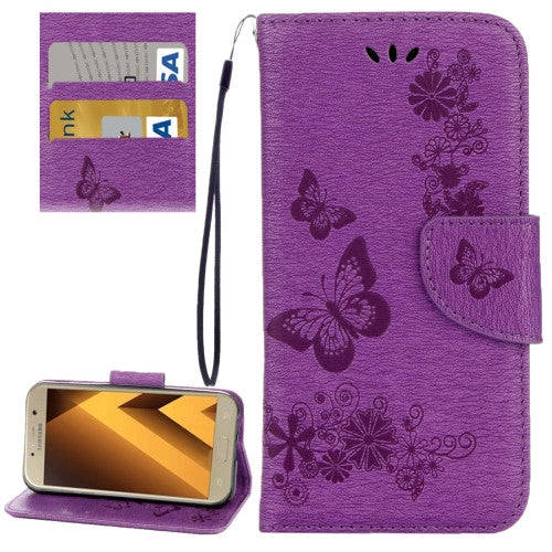 Samsung Galaxy A3 Case (2017) / A320 Butterflies Embossing Horizontal Flip Leather Case with Hold...