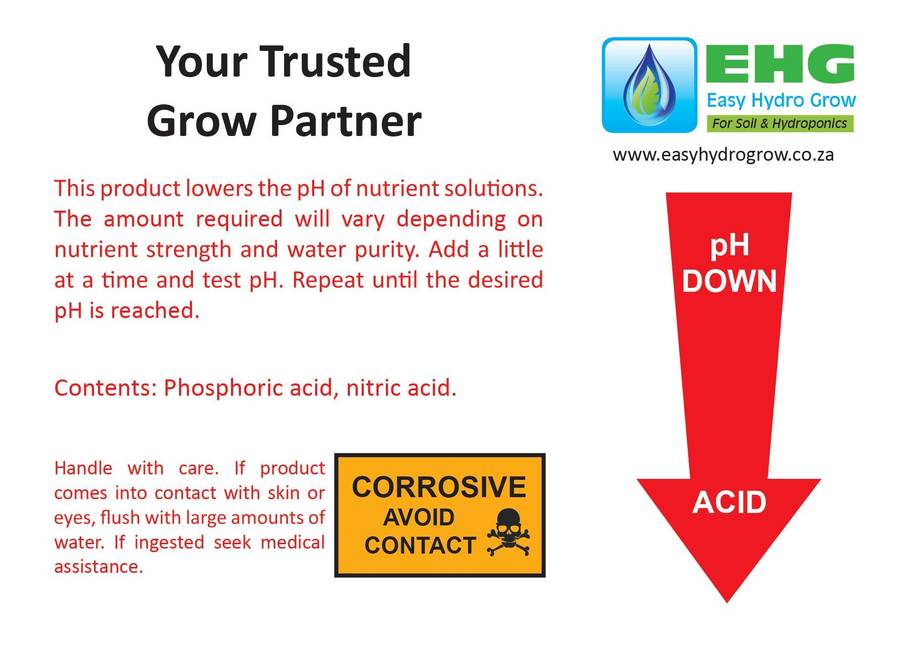 EHG (Easy Hydro Grow) - PH Up / PH Down - Hydroponic / Soil Additive