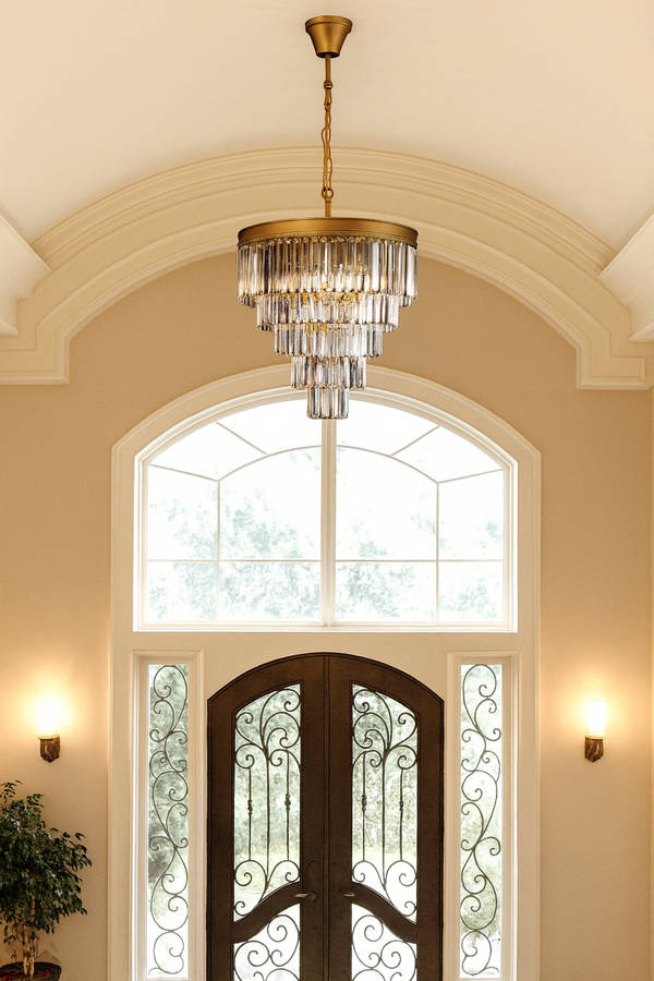 Satin Gold 5 Tier Crystal Chandelier