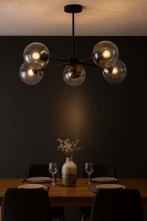 5 Light Black & Antique Brass Pendant