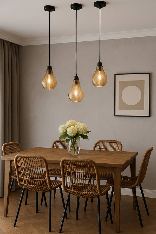 Metal and Amber Colour Glass Pendant Light