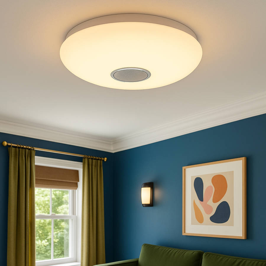 Ava White LED Ceiling Fitting & Bluetooth Speaker