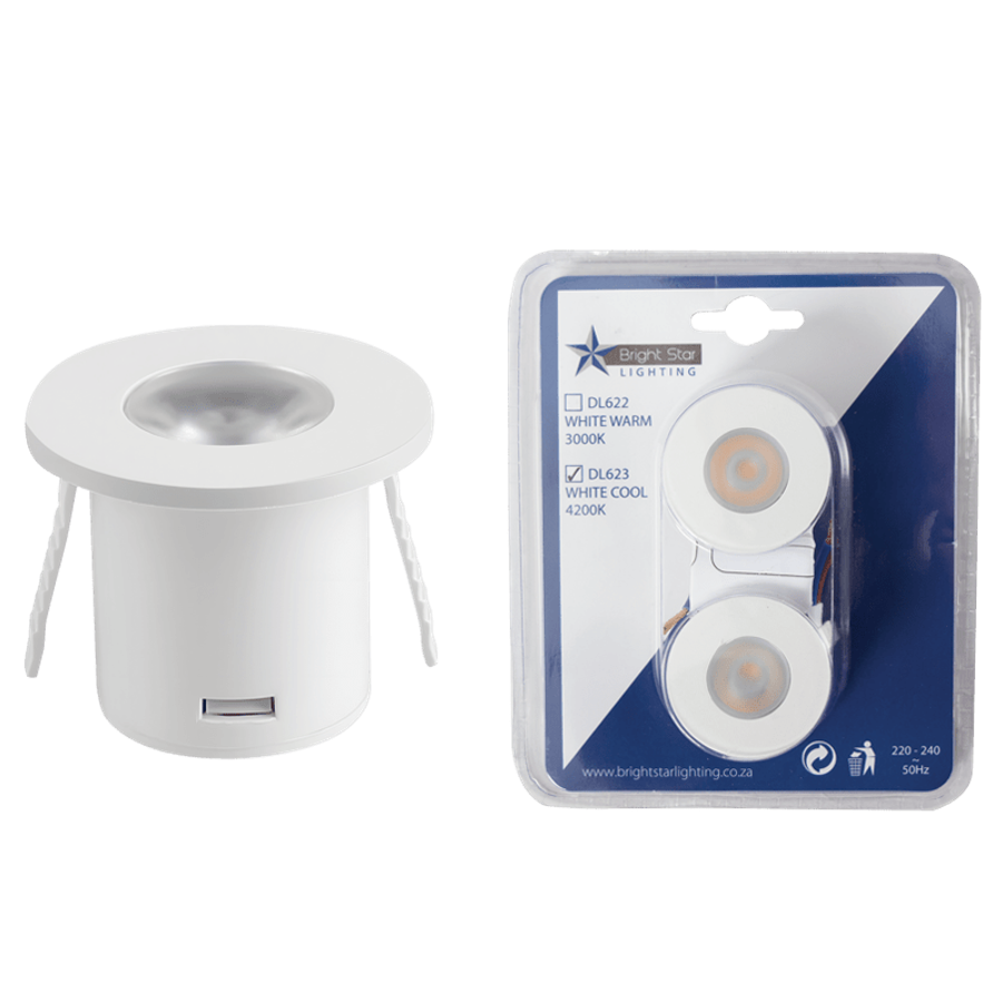 1W White Round LED Downlight - 4200K, IP20