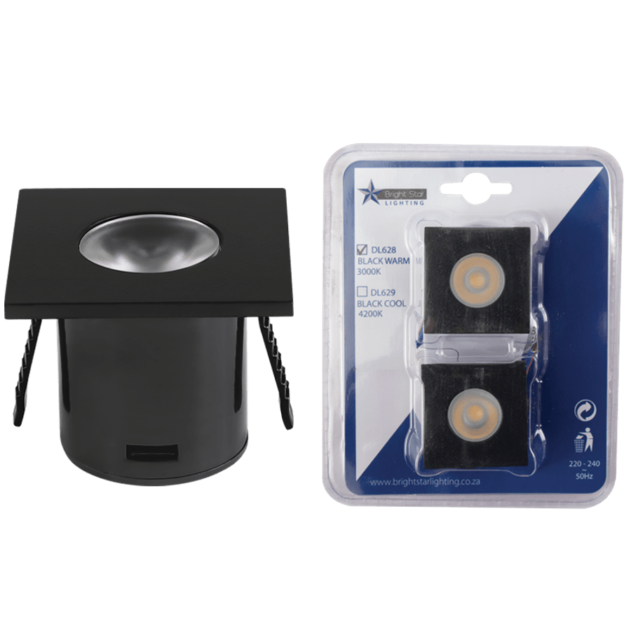 1W LED Downlight - 3000K - Black Square Star Light