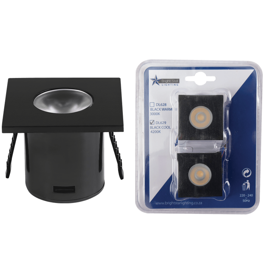 1W LED Downlight - 4200K - Black Square Star Light