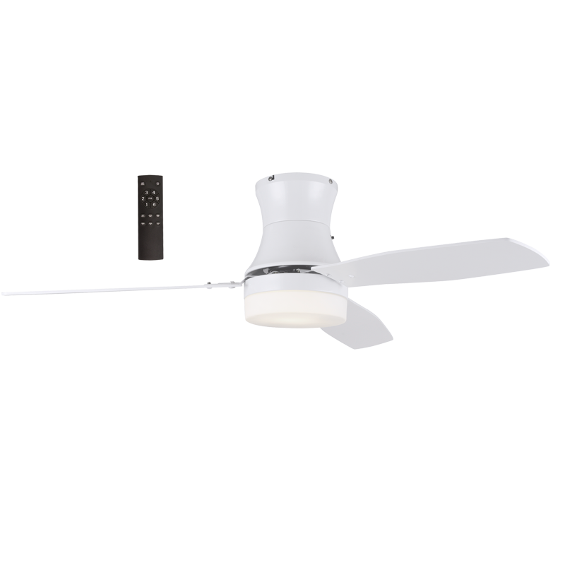 White Steel and Glass Ceiling Fan - Flush Mount Only