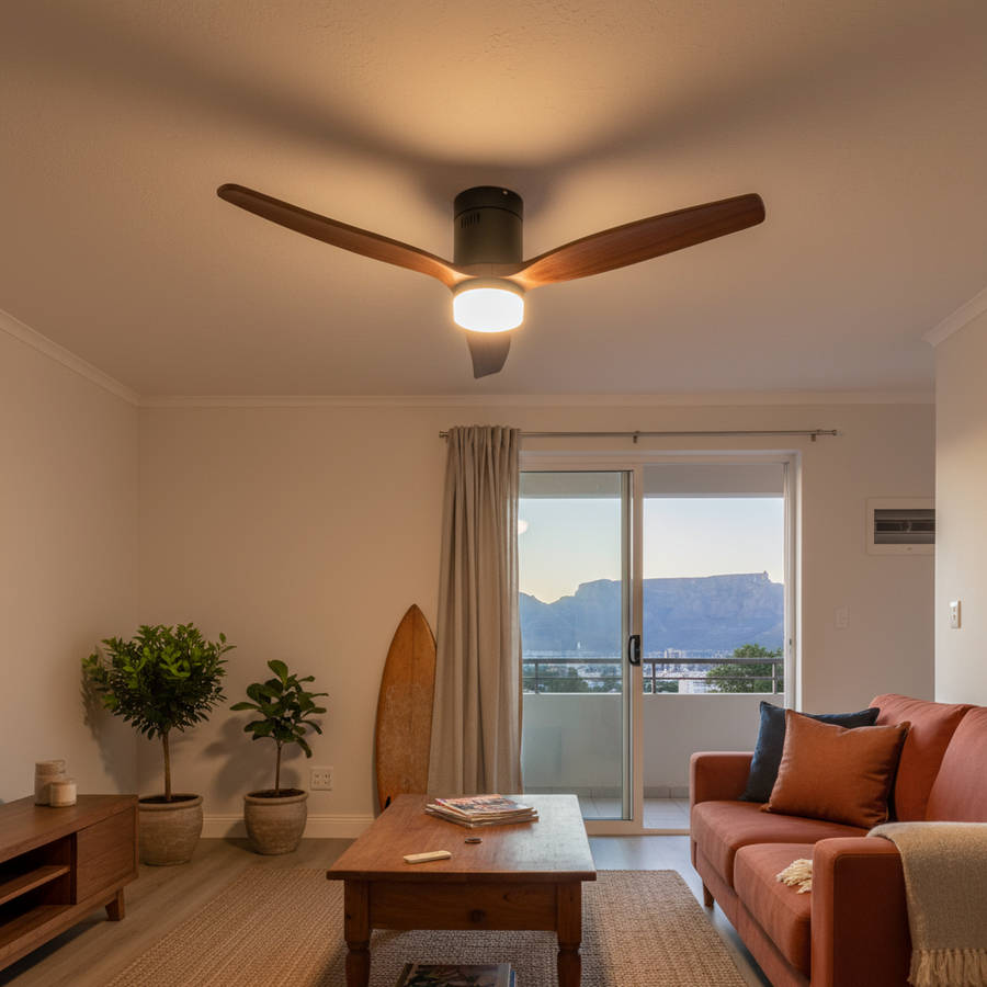 LED Ceiling Fan - 3 Blade Matt Black Body / Walnut Wood Blades