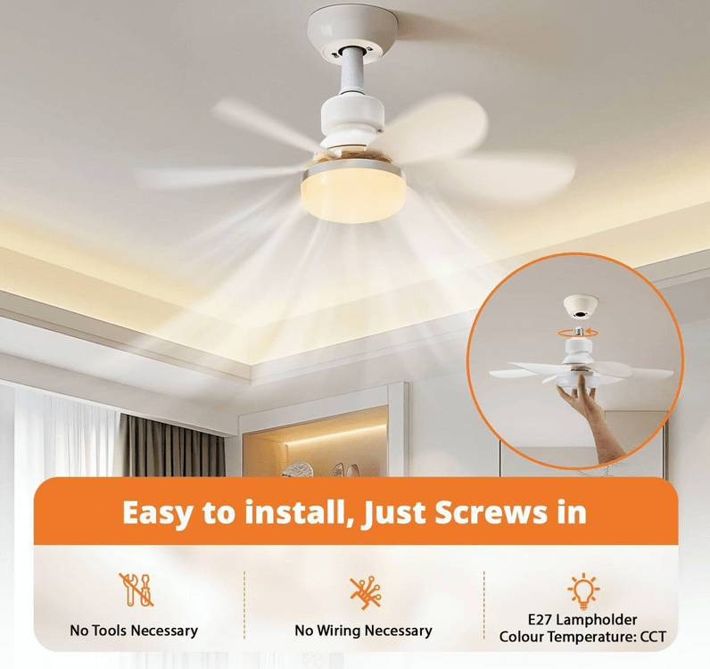 Mini E27 Ceiling Fan with Light and Remote Control