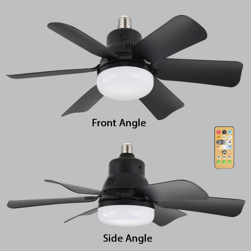 Mini E27 Black Ceiling Fan with Light & Remote