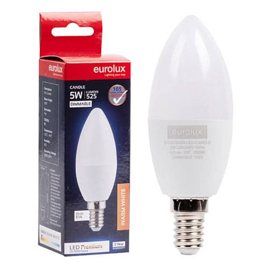 5W Dimmable Opal Candle LED Bulb  E14, 3000K Warm White