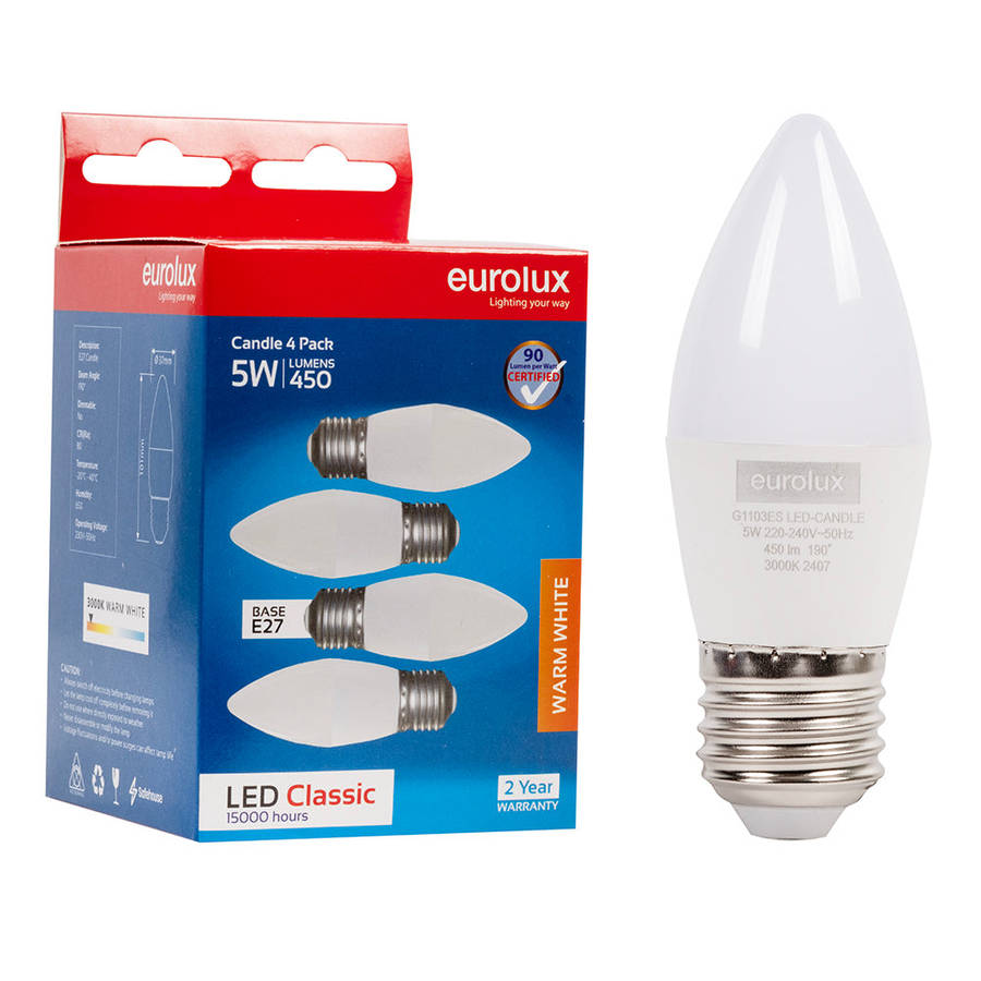 5W White Candle LED Bulb  E27, 3000K Warm White