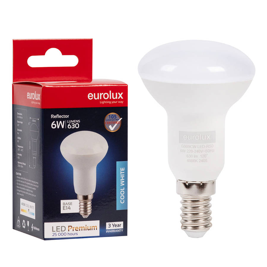6W Cool White LED E14 R50 Bulb