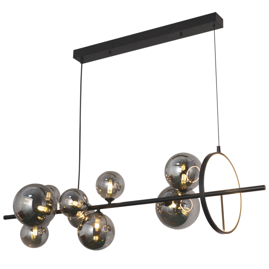 Black & Smoke Glass 10-Light 3CCT LED Pendant