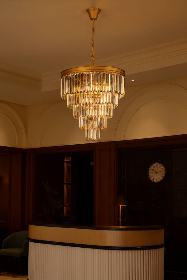 Satin Gold 5 Tier Crystal Chandelier
