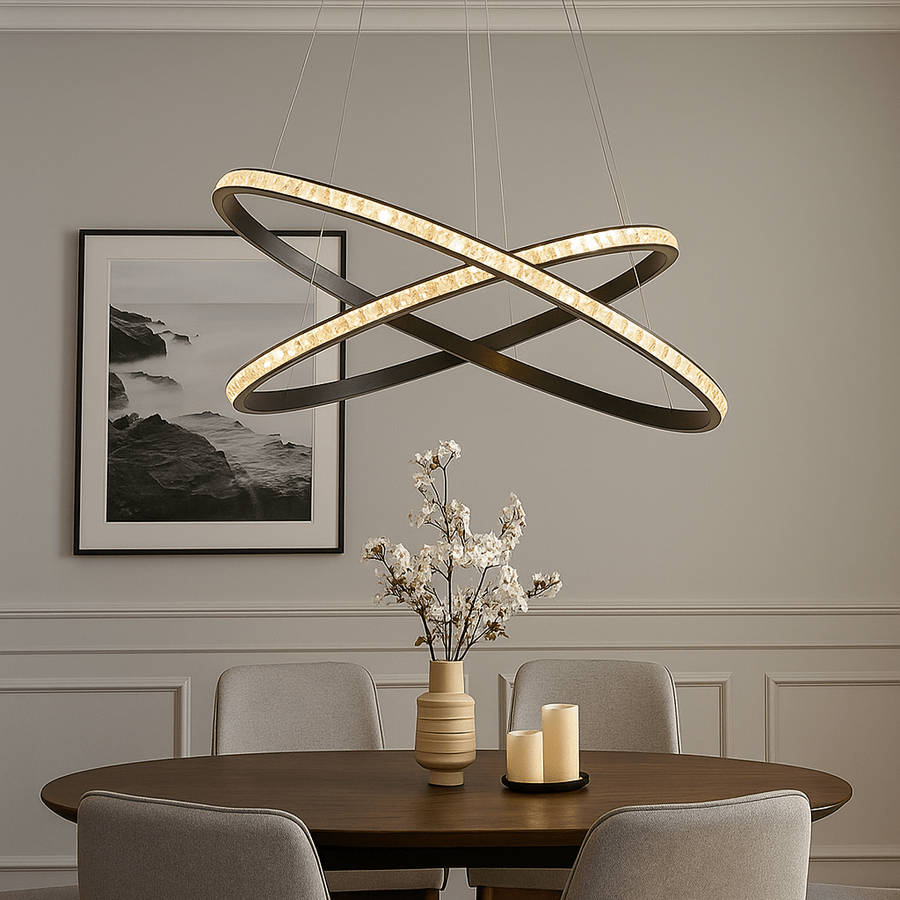 Black & Crystal LED Pendant Light - Oval Design
