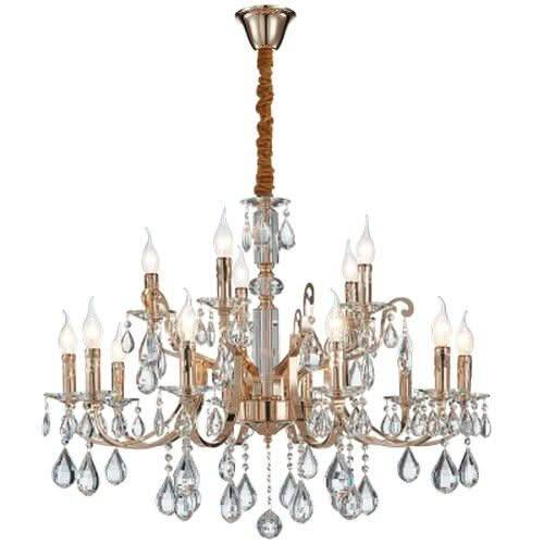 15 Light Iron, Glass & Crystal Chandelier
