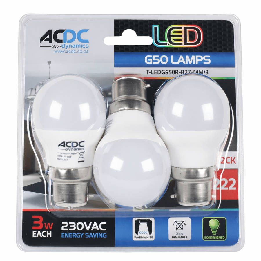 3W G45 Golf Ball LED Bulb  E27, 3000K Warm White  3-Pack