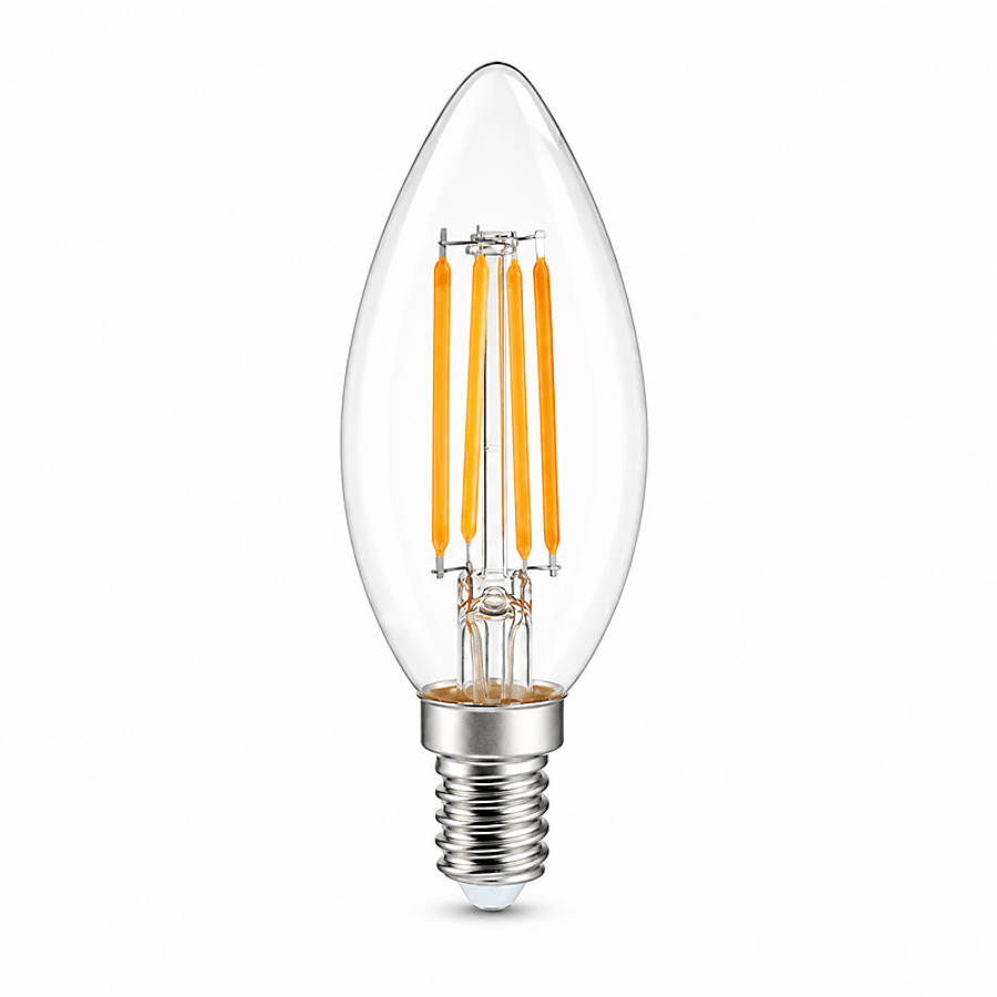 4W Dimmable Clear Candle Filament LED Bulb  E14, 2700K Warm White