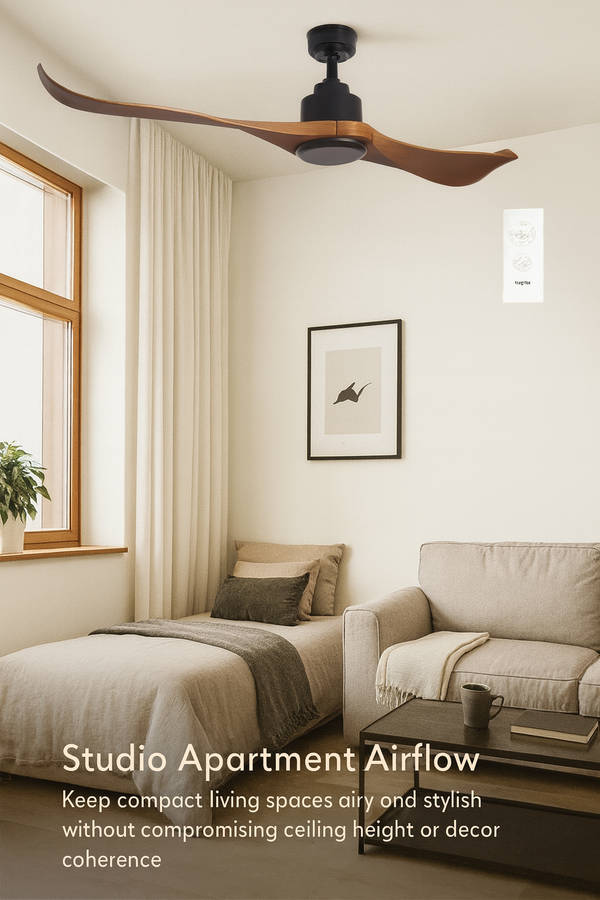 Ceiling Fan - 2 Blade Matt Black Body / Wood Finish Blades