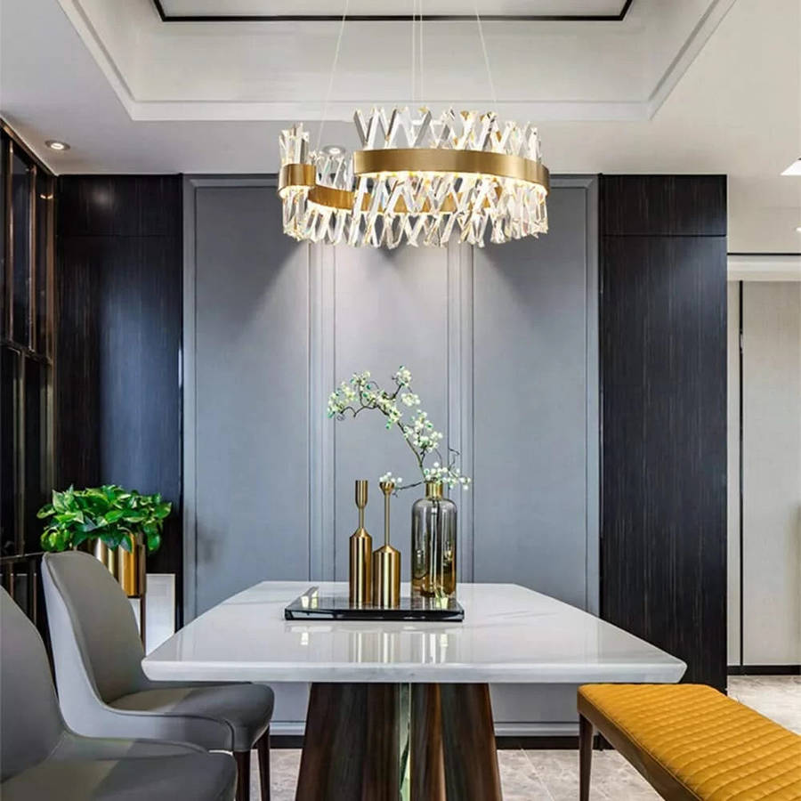 Round Gold & Crystal Chandelier