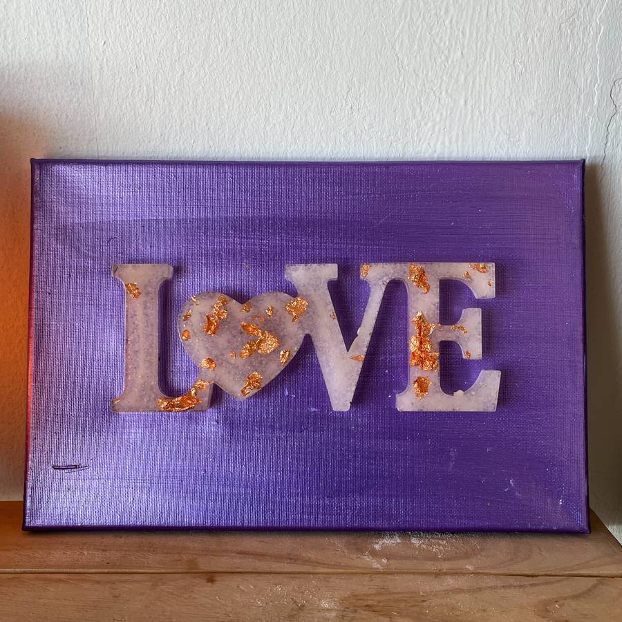 Assorted Gemstone-Resin Love Signs on Canvas