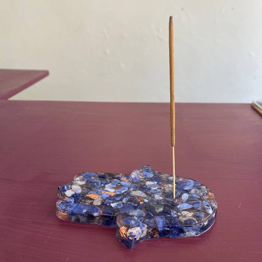 Sodalite & Copper Leaf Hamsa Hand Incense Holder - 12cm