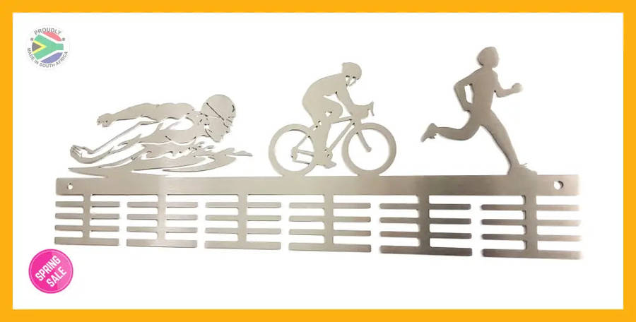 Man Swim Bike Run Triathlon 48 tier medal hanger