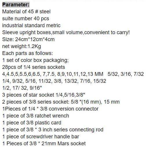 40 Piece Combination Socket Wrench Set