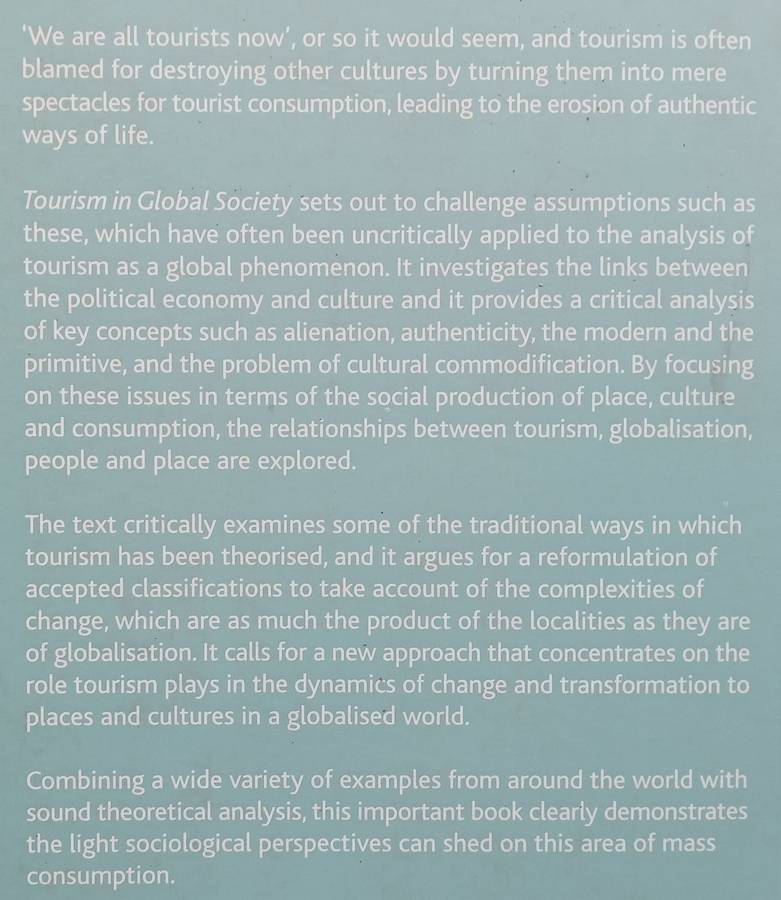 Tourism in Global Society: Place, Culture, Consumption | Kevin Meethan