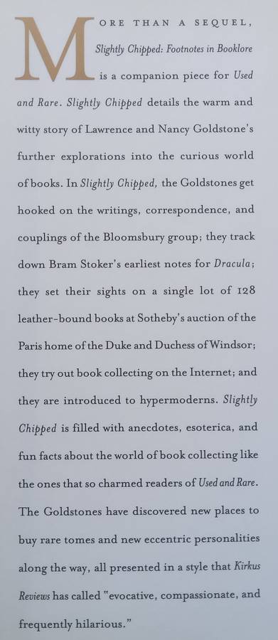 Slightly Chipped: Footnotes in Booklore | Lawrence & Nancy Goldstone
