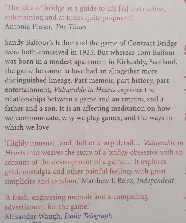 Vulnerable in Hearts: A Memoir of Fathers, Sons and Contract Bridge | Sandy Balfour