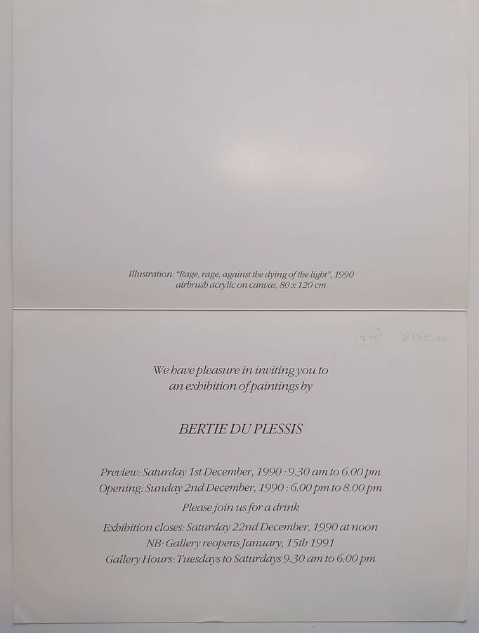 Bertie du Plessis (Invitation to an Exhibition of his Work)