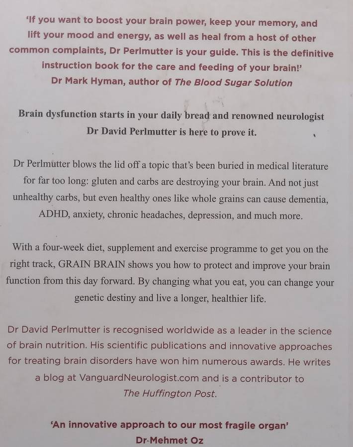 Grain Brain: The Surprising Truth About Wheat, Carbs, and Sugar  Your Brains Silent Killers...