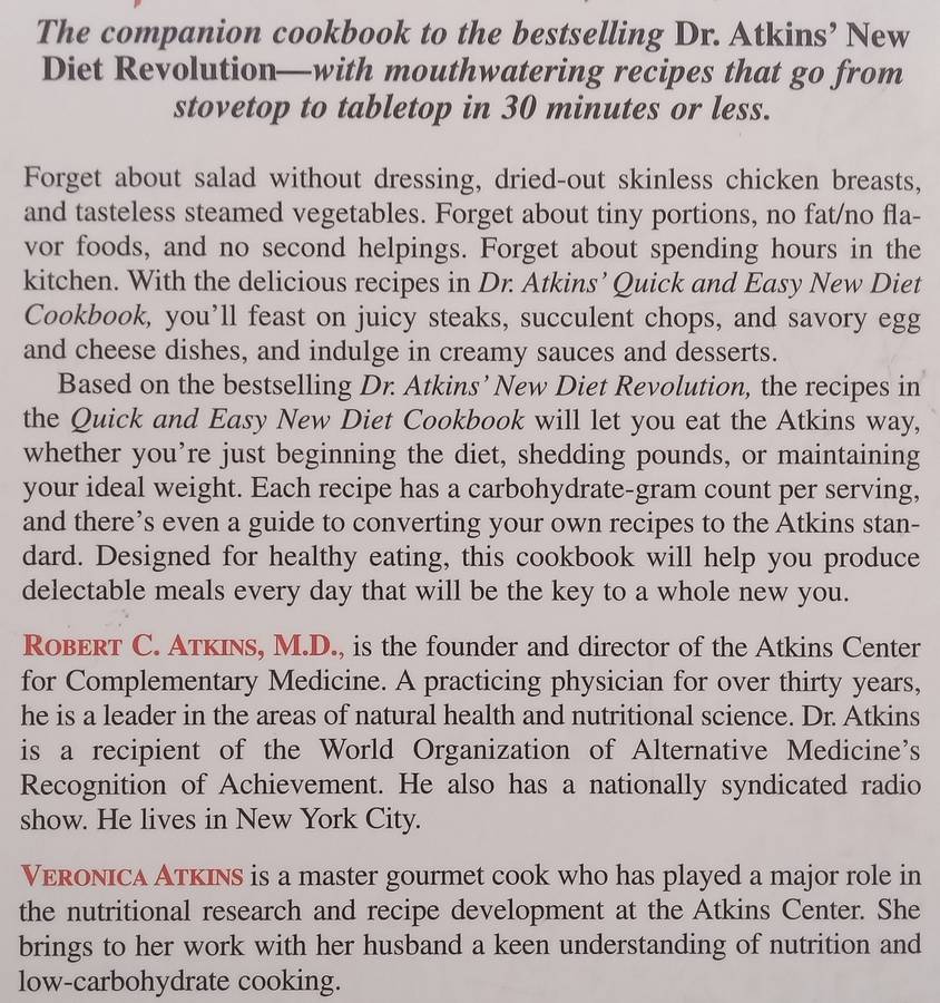 Dr. Atkins Quick and Easy New Diet Cookbook | Robert & Veronica Atkins