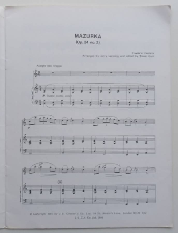 Mazurka by Frederick Chopin, Arr. By Jerry Lanning for Flute & Piano | Simon Hunt (Ed.)