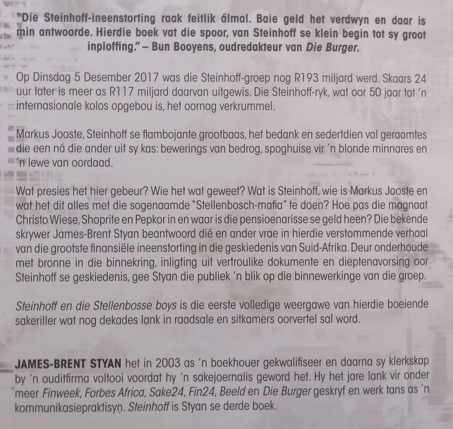 Steinhoff en die Stellenbosse Boys (Afrikaans, with Loosely Inserted Errata Sheet) | James-Brent ...